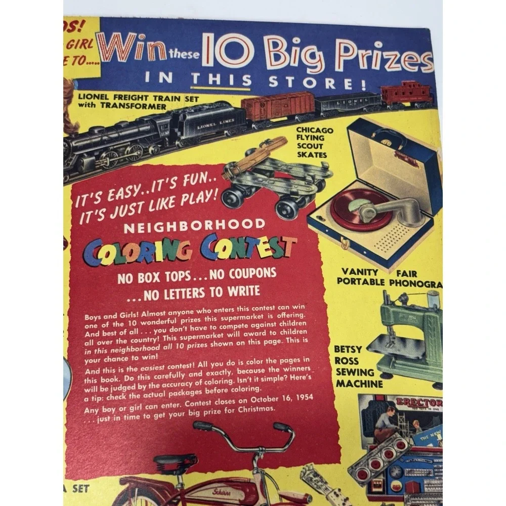 Vintage 1954 Unused Super Market Coloring Contest Book‎ Pictures Brands Kraft 5x
